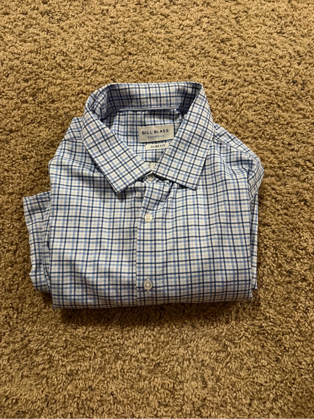 bill blass Blue and White Checked Dress Shirt
